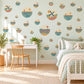 Windmill Wall Stickers, Teal Terracotta Mustard Landscape Decor, Countryside Circle Wall Decals, Boho Kids Room Peel and Stick Wall Art
