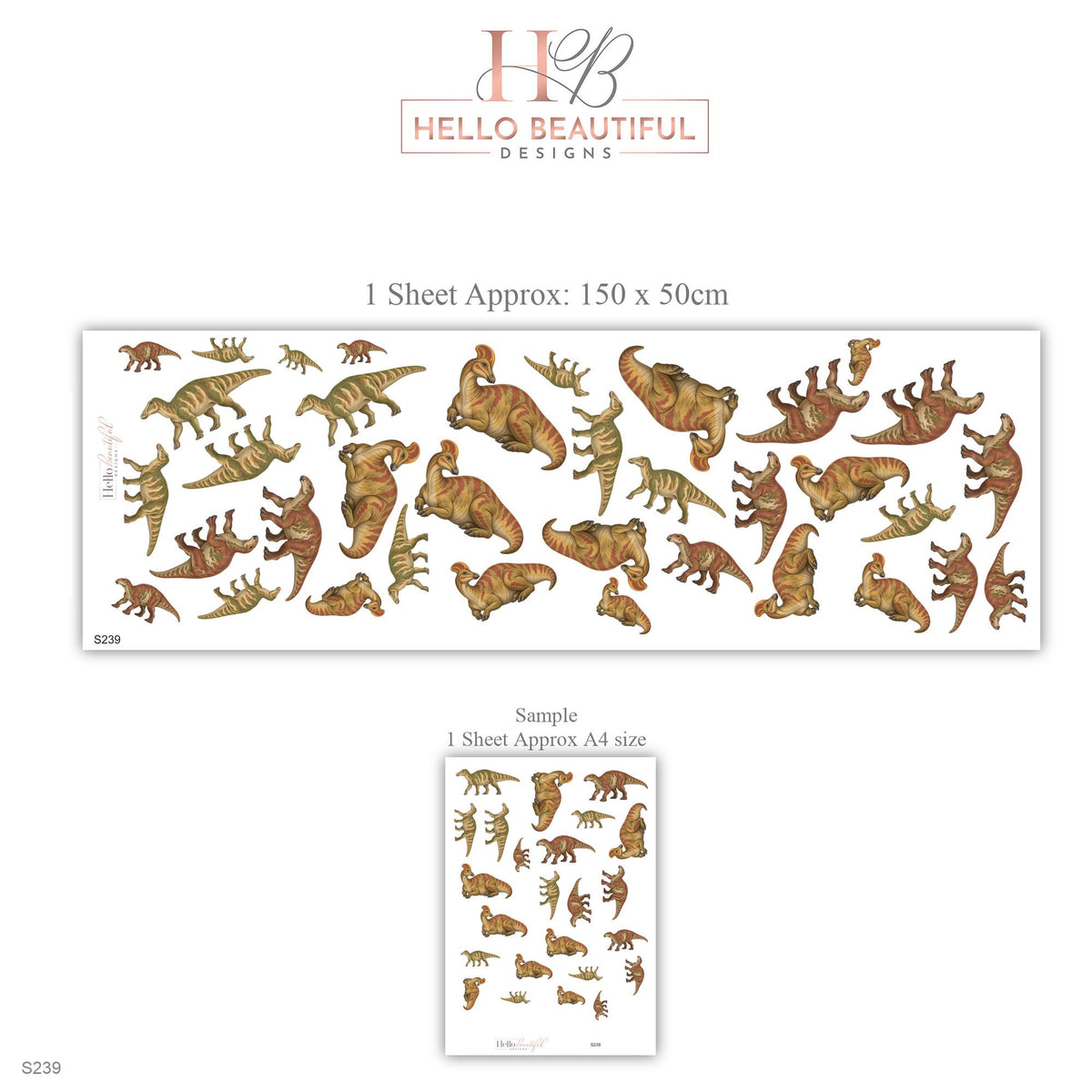 Dinosaur Wall Stickers, Olive Rust Duckbill Dino Nursery Decor, Vintage Dinosaur Wall Decals, Boys Kids Room Green Peel and Stick Wall Art