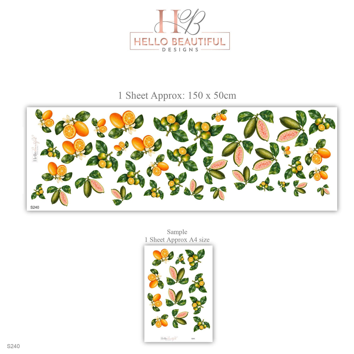 Citrus Wall Stickers, Orange Guava Fruit Decor, Botanical Kitchen Wall Decals, Orange Blossom Green Leaf Nursery Peel and Stick Wall Art