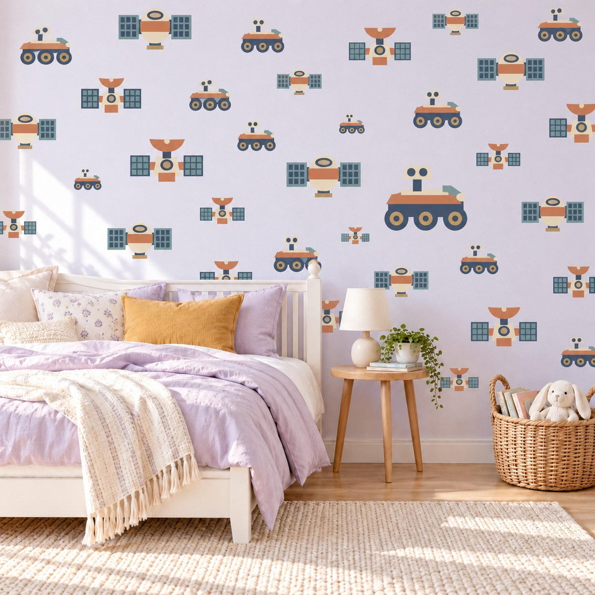 Space Wall Stickers, Navy Rust Satellite Rover Decor, Retro Space Explorer Wall Decals, Boys Kids Room Nursery Peel and Stick Wall Art