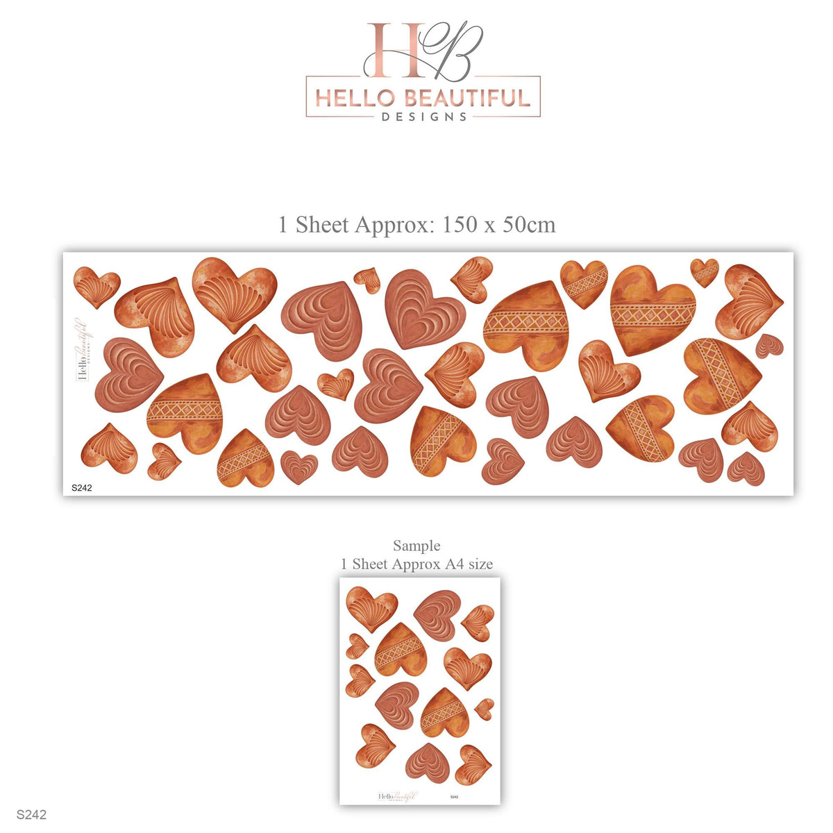 Heart Wall Stickers, Terracotta Clay Heart Decor, Boho Rust Heart Wall Decals, Girls Nursery Bedroom Earthy Peel and Stick Wall Art