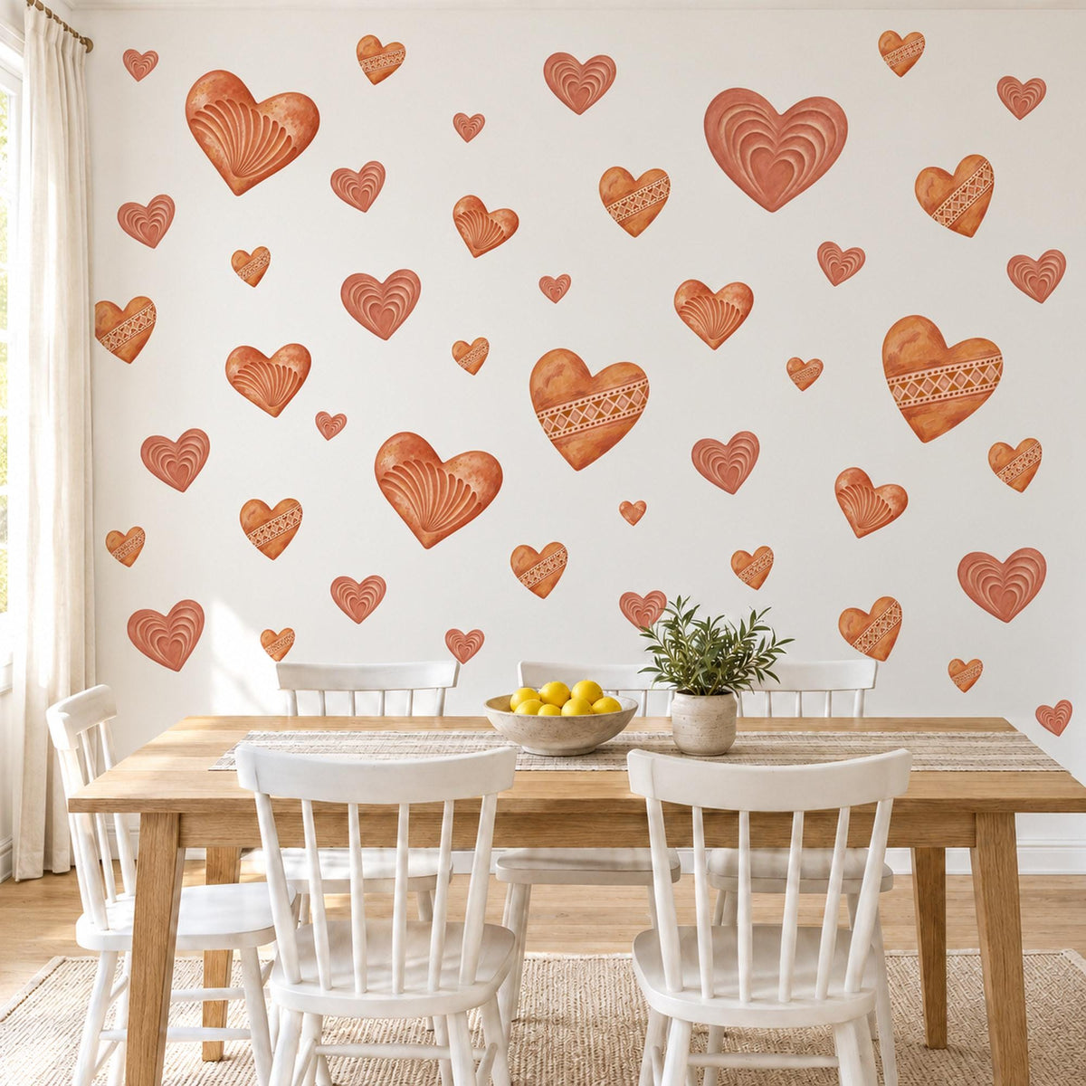 Heart Wall Stickers, Terracotta Clay Heart Decor, Boho Rust Heart Wall Decals, Girls Nursery Bedroom Earthy Peel and Stick Wall Art