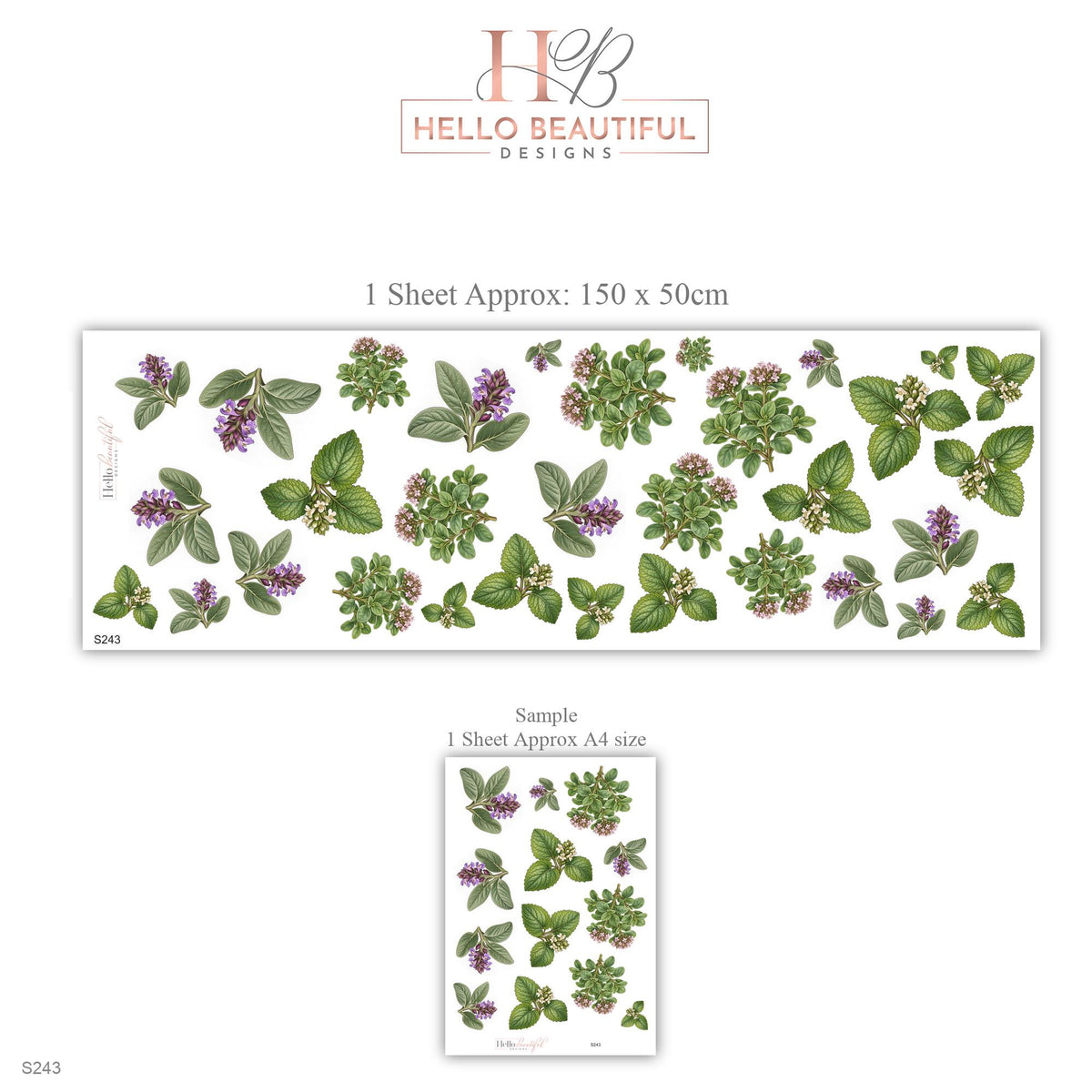 Herb Wall Stickers, Sage Green Botanical Kitchen Decor, Lavender Herb Sprig Wall Decals, Purple Flower Leaf Nursery Peel and Stick Wall Art