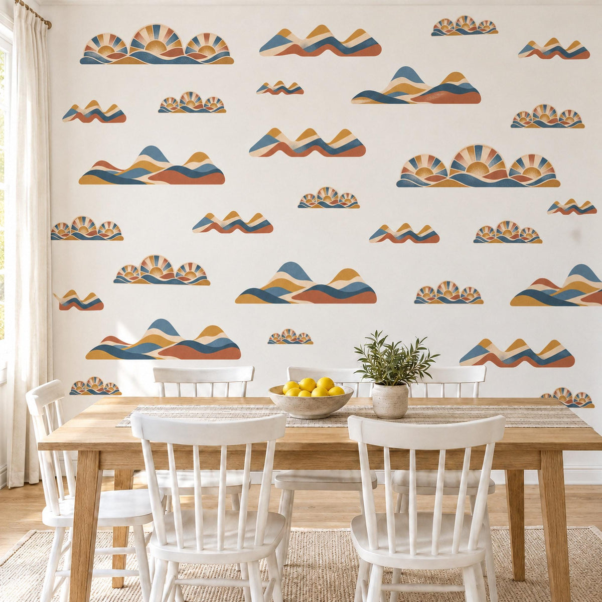 Rainbow Hills Wall Stickers, Rust Navy Mustard Boho Decor, Retro Sunset Mountain Wall Decals, Kids Room Nursery Peel and Stick Wall Art