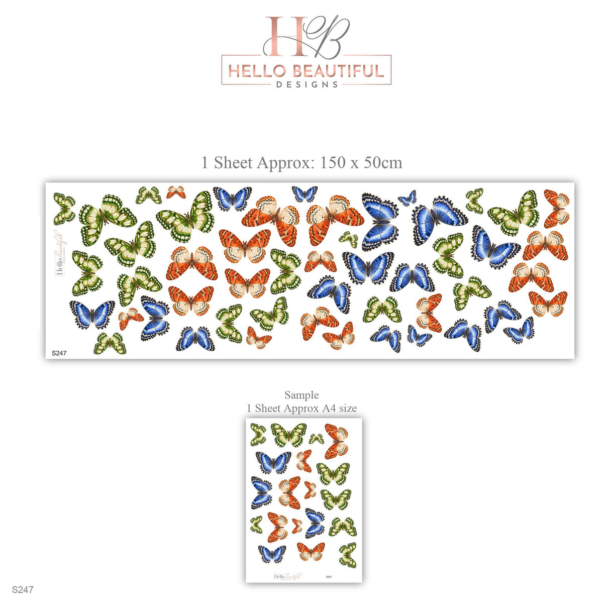 Butterfly Wall Stickers, Green Blue Orange Butterfly Decor, Tropical Butterfly Wall Decals, Girls Kids Room Nursery Peel and Stick Wall Art