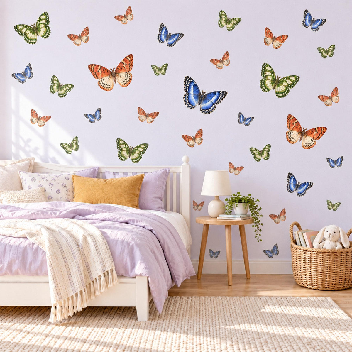 Butterfly Wall Stickers, Green Blue Orange Butterfly Decor, Tropical Butterfly Wall Decals, Girls Kids Room Nursery Peel and Stick Wall Art