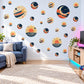 Moon Wall Stickers, Navy Orange Celestial Nursery Decor, Crescent Moon Comet Wall Decals, Space Kids Room Circle Peel and Stick Wall Art