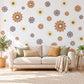 Retro Flower Wall Stickers, Terracotta Mustard Daisy Decor, Boho Sunburst Flower Wall Decals, Girls Nursery Plum Peel and Stick Wall Art