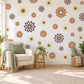 Retro Flower Wall Stickers, Terracotta Mustard Daisy Decor, Boho Sunburst Flower Wall Decals, Girls Nursery Plum Peel and Stick Wall Art