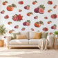 Fruit Wall Stickers, Fig Pomegranate Persimmon Kitchen Decor, Vintage Orchard Fruit Wall Decals, Burgundy Orange Peel and Stick Wall Art