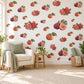 Fruit Wall Stickers, Fig Pomegranate Persimmon Kitchen Decor, Vintage Orchard Fruit Wall Decals, Burgundy Orange Peel and Stick Wall Art