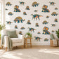 Dinosaur Wall Stickers, Navy Orange Triceratops Decor, Bold Graphic Dino Wall Decals, Boys Kids Room Nursery Peel and Stick Wall Art