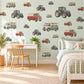 Tractor Wall Stickers, Vintage Van Bus Vehicle Decor, Farm Tractor Wall Decals, Boys Kids Room Nursery Red Green Peel and Stick Wall Art