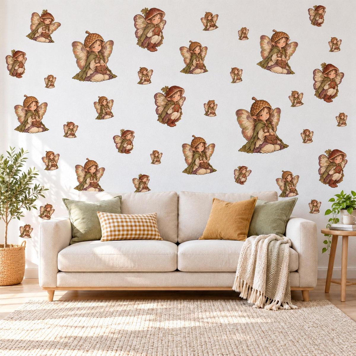 Fairy Wall Stickers, Acorn Woodland Fairy Nursery Decor, Vintage Forest Pixie Wall Decals, Girls Kids Room Autumn Peel and Stick Wall Art