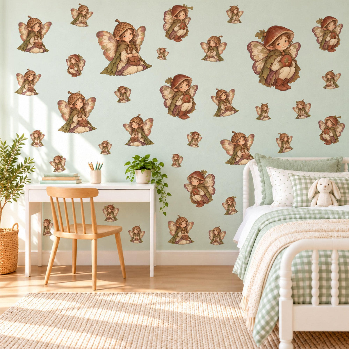 Fairy Wall Stickers, Acorn Woodland Fairy Nursery Decor, Vintage Forest Pixie Wall Decals, Girls Kids Room Autumn Peel and Stick Wall Art