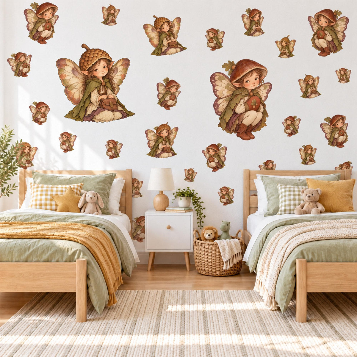 Fairy Wall Stickers, Acorn Woodland Fairy Nursery Decor, Vintage Forest Pixie Wall Decals, Girls Kids Room Autumn Peel and Stick Wall Art