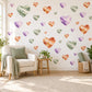 Heart Wall Stickers, Crystal Agate Amethyst Heart Decor, Watercolour Gemstone Wall Decals, Girls Room Green Purple Peel and Stick Wall Art