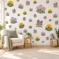 Wildflower Wall Stickers, Yellow Purple Meadow Flower Decor, Marigold Geranium Wall Decals, Nursery Kitchen Peel and Stick Wall Art