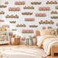 Floral Border Wall Stickers, Pink Tulip Folk Flower Decor, Scandi Floral Garland Wall Decals, Girls Nursery Boho Peel and Stick Wall Art