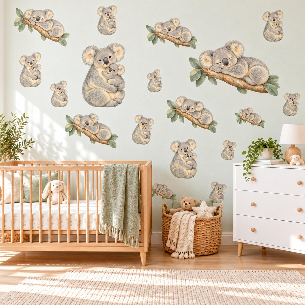Koala Wall Stickers, Mum and Baby Koala Nursery Decor, Australian Animal Wall Decals, Grey Neutral Kids Room Peel and Stick Wall Art