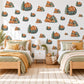 Teddy Bear Wall Stickers, Camping Bear Tent Nursery Decor, Woodland Adventure Wall Decals, Boys Kids Room Green Peel and Stick Wall Art