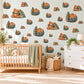 Teddy Bear Wall Stickers, Camping Bear Tent Nursery Decor, Woodland Adventure Wall Decals, Boys Kids Room Green Peel and Stick Wall Art