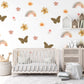 Boho Flower Wall Stickers, Butterfly Rainbow Nursery Decor, Boho Floral Wall Decals, Girls Kids Room Playroom Peel and Stick Wall Art