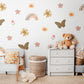 Boho Flower Wall Stickers, Butterfly Rainbow Nursery Decor, Boho Floral Wall Decals, Girls Kids Room Playroom Peel and Stick Wall Art
