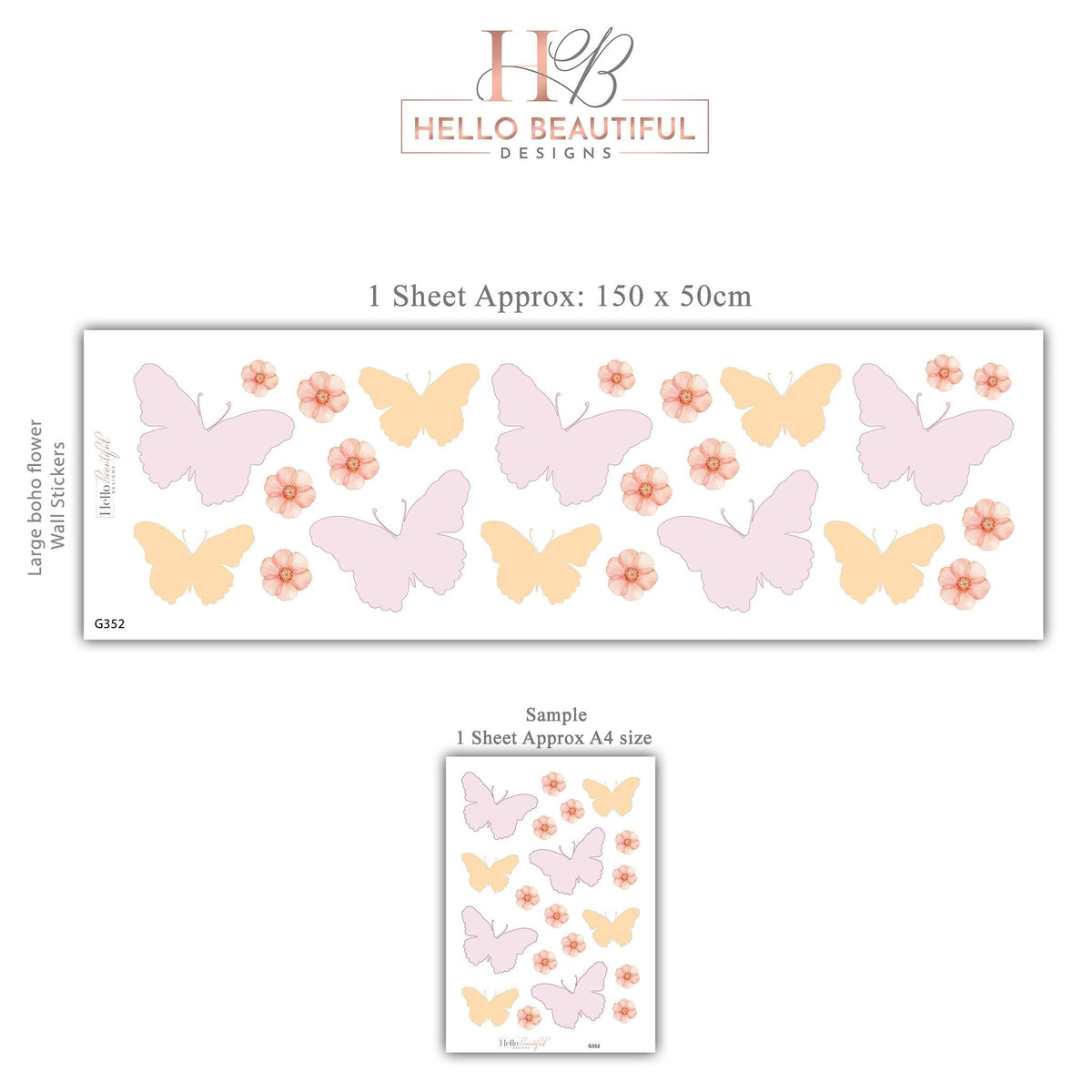 Butterfly Wall Stickers, Pink Butterfly Flower Nursery Decor, Girls Floral Wall Decals, Kids Room Baby Peel and Stick Wall Art