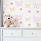 Butterfly Wall Stickers, Pink Butterfly Flower Nursery Decor, Girls Floral Wall Decals, Kids Room Baby Peel and Stick Wall Art