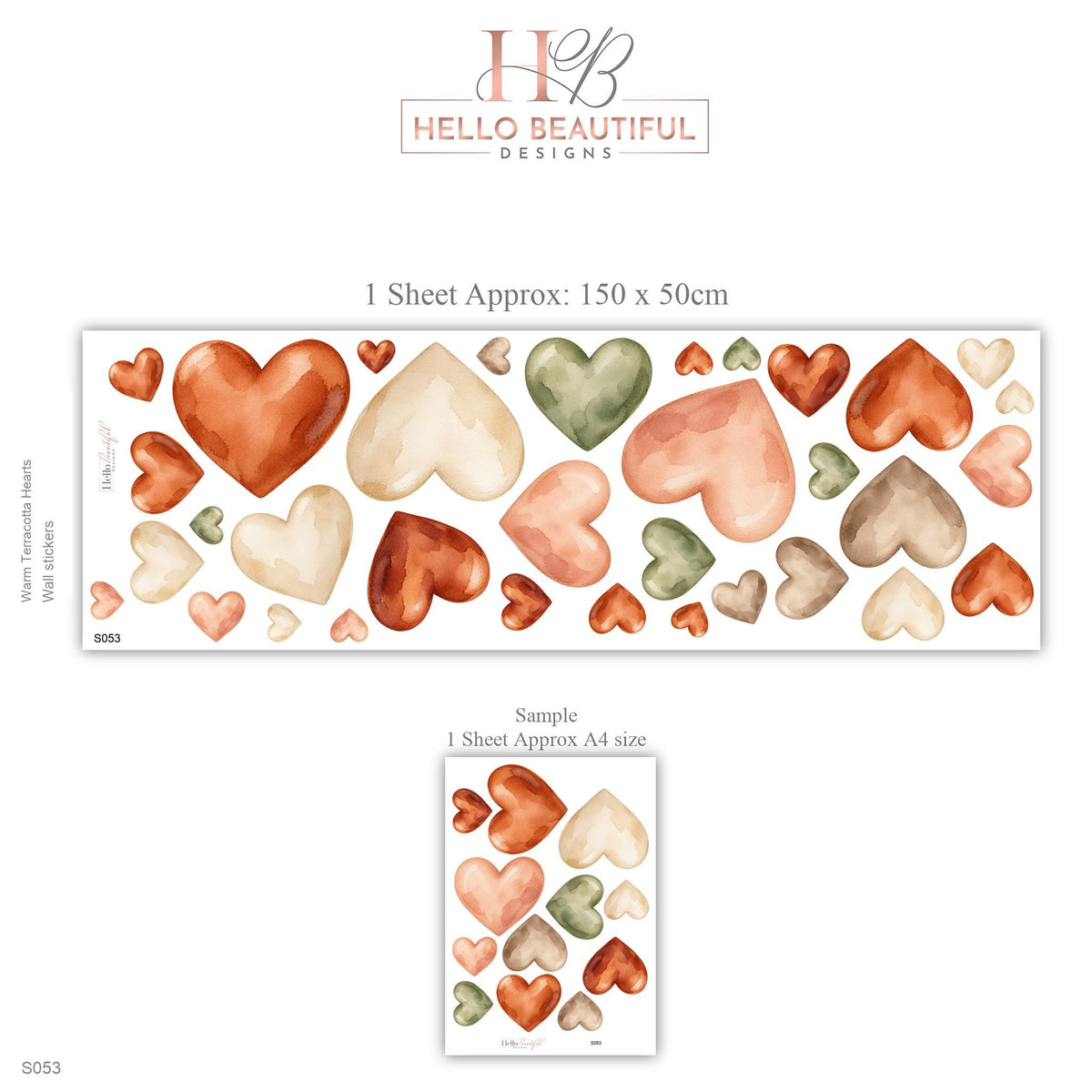 Heart Wall Stickers, Terracotta Heart Nursery Decor, Boho Earthy Heart Wall Decals, Kids Room Gender Neutral Baby Peel and Stick Art