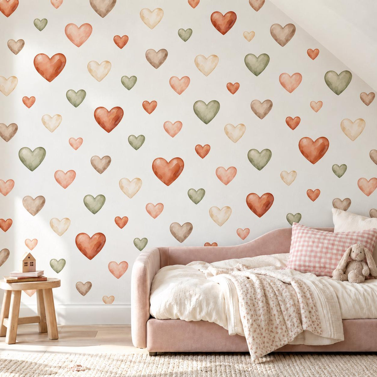 Heart Wall Stickers, Terracotta Heart Nursery Decor, Boho Earthy Heart Wall Decals, Kids Room Gender Neutral Baby Peel and Stick Art
