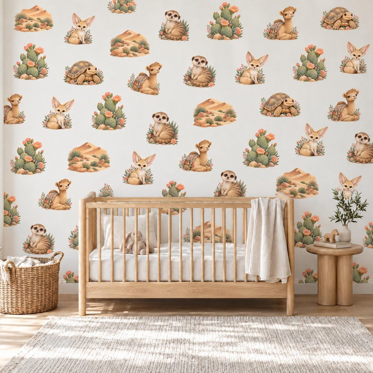 Desert Wall Stickers, Desert Animal Nursery Decor, Camel Meerkat Cactus Wall Decals, Kids Room Gender Neutral Baby Peel and Stick Art