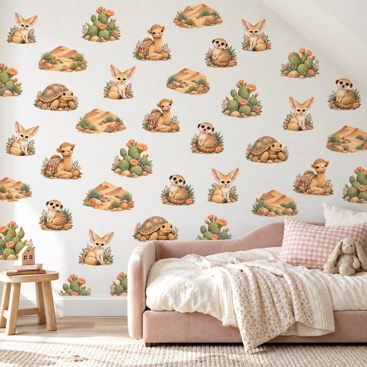 Desert Wall Stickers, Desert Animal Nursery Decor, Camel Meerkat Cactus Wall Decals, Kids Room Gender Neutral Baby Peel and Stick Art