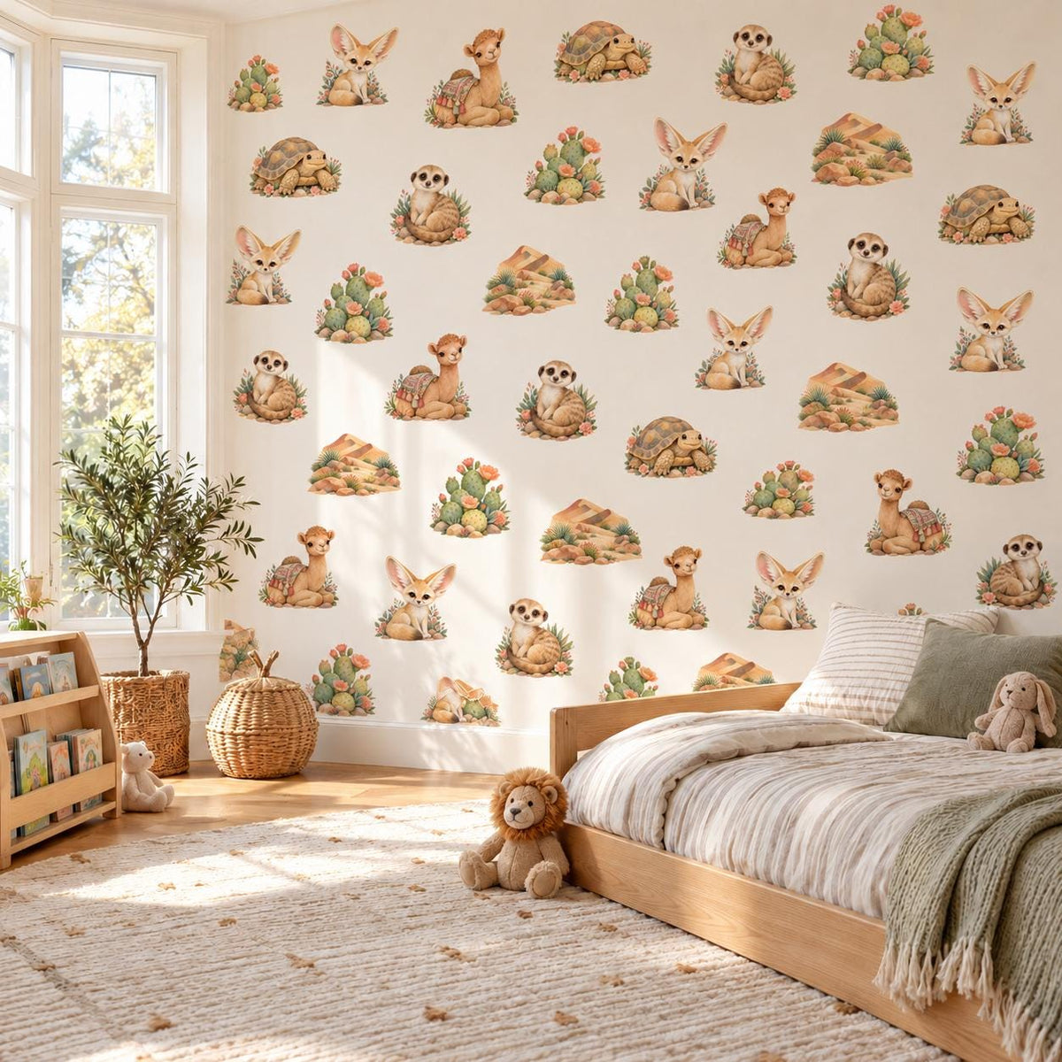 Desert Wall Stickers, Desert Animal Nursery Decor, Camel Meerkat Cactus Wall Decals, Kids Room Gender Neutral Baby Peel and Stick Art