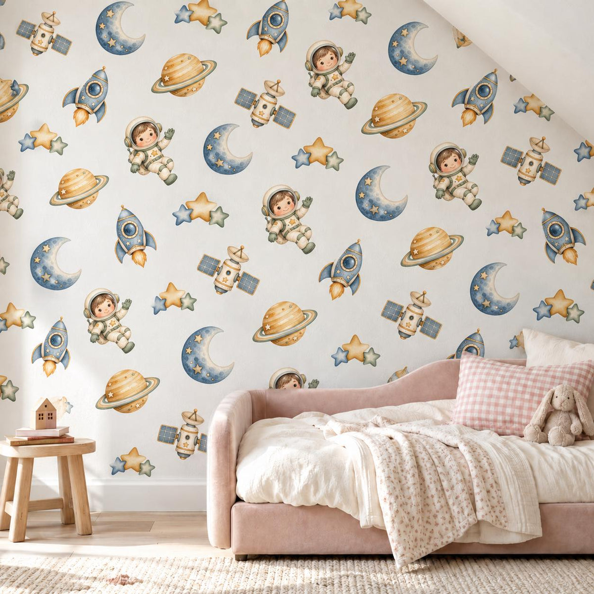 Space Wall Stickers, Astronaut Rocket Nursery Decor, Planet Moon Star Wall Decals, Boys Kids Room Gender Neutral Peel and Stick Art