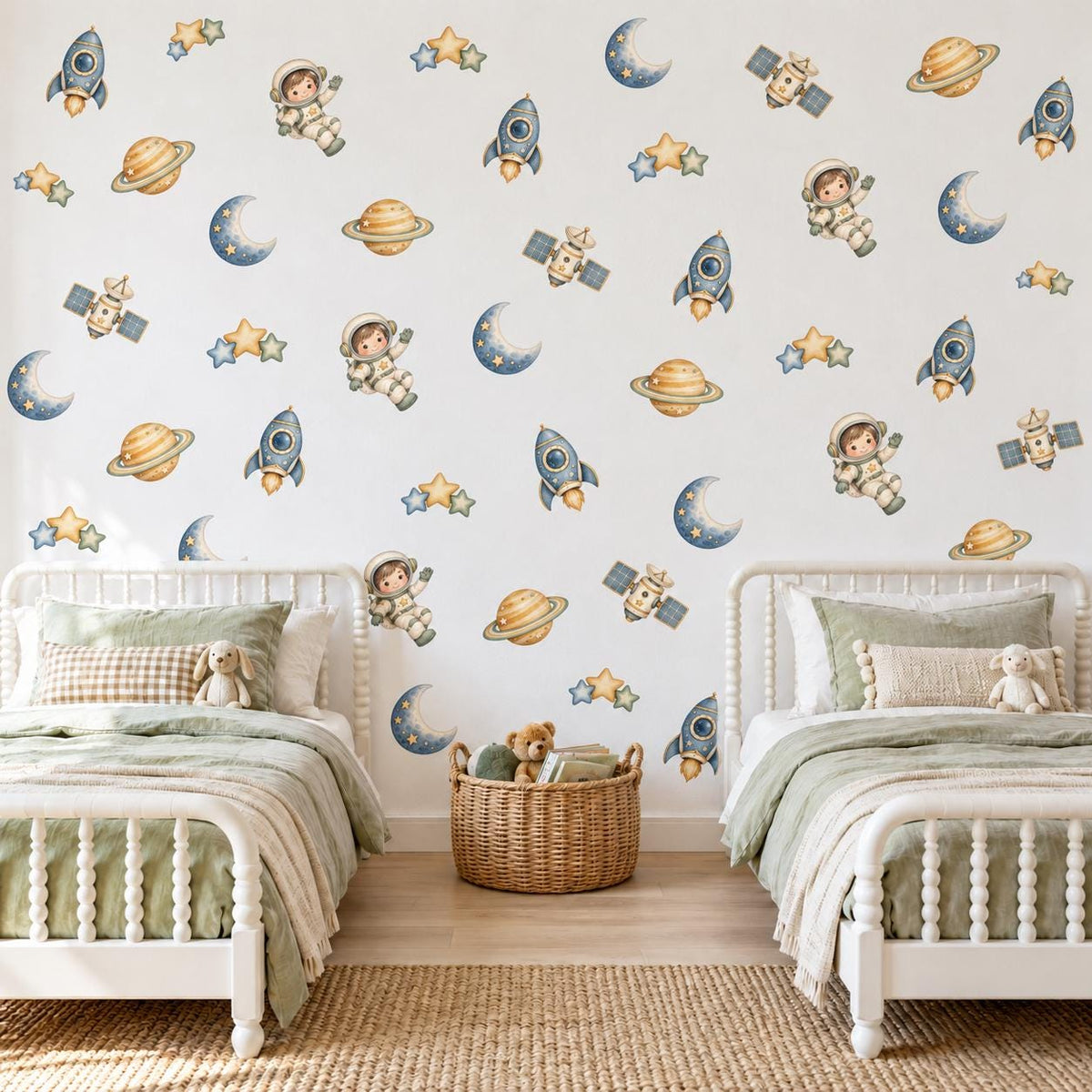 Space Wall Stickers, Astronaut Rocket Nursery Decor, Planet Moon Star Wall Decals, Boys Kids Room Gender Neutral Peel and Stick Art
