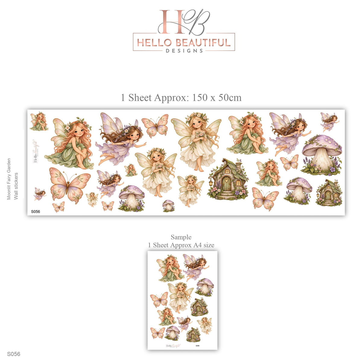 Fairy Wall Stickers, Enchanted Garden Nursery Decor, Butterfly Mushroom Fairy House Wall Decals, Girls Room Peel and Stick Art