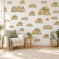 Cottage Wall Stickers, Storybook Village Nursery Decor, Little Houses and Trees Wall Decals, Sage Terracotta Kids Room Peel and Stick Art