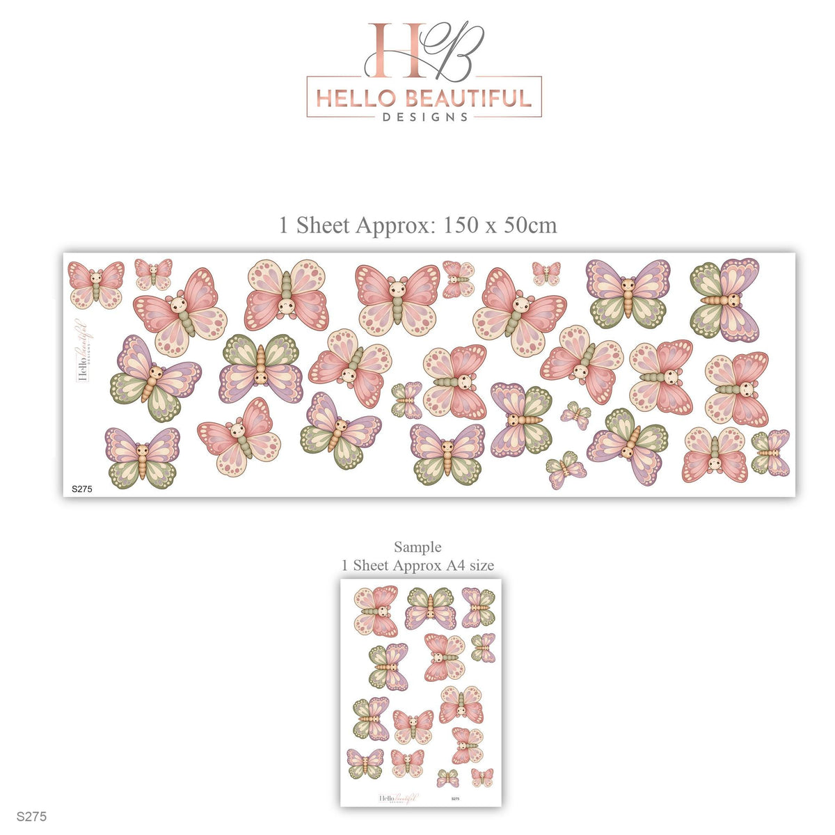 Butterfly Wall Stickers, Pink Lilac Butterfly Nursery Decor, Cute Butterflies Wall Decals, Sage Pink Girls Room Peel and Stick Wall Art