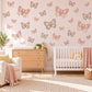 Butterfly Wall Stickers, Pink Lilac Butterfly Nursery Decor, Cute Butterflies Wall Decals, Sage Pink Girls Room Peel and Stick Wall Art