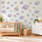 Space Wall Stickers, Rocket and Planet Nursery Decor, Sleepy Planets Wall Decals, Lilac Peach Blue Kids Room Peel and Stick Wall Art