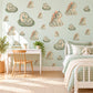 Dinosaur Wall Stickers, Sleepy Dino Nursery Decor, Cute Baby Dinosaur Wall Decals, Sage Green Peach Kids Room Peel and Stick Wall Art