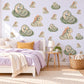 Dinosaur Wall Stickers, Sleepy Dino Nursery Decor, Cute Baby Dinosaur Wall Decals, Sage Green Peach Kids Room Peel and Stick Wall Art