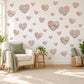 Heart Wall Stickers, Patchwork Quilt Heart Nursery Decor, Gingham Floral Heart Wall Decals, Pink Blue Sage Kids Room Peel and Stick Art