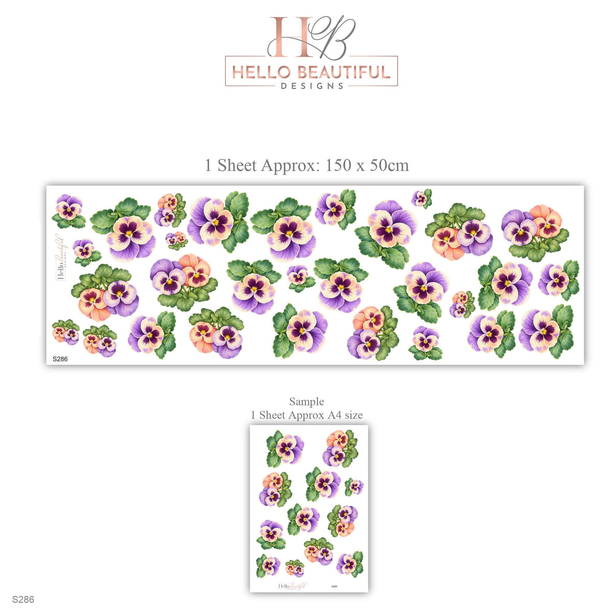 Pansy Wall Stickers, Purple Pansy Flower Nursery Decor, Watercolour Pansies Wall Decals, Lilac Peach Girls Room Peel and Stick Wall Art