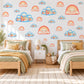 Rainbow Wall Stickers, Smiling Rainbow Cloud Nursery Decor, Rainbows and Planes Wall Decals, Coral Peach Sky Blue Kids Peel and Stick Art