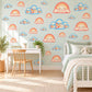 Rainbow Wall Stickers, Smiling Rainbow Cloud Nursery Decor, Rainbows and Planes Wall Decals, Coral Peach Sky Blue Kids Peel and Stick Art