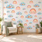 Rainbow Wall Stickers, Smiling Rainbow Cloud Nursery Decor, Rainbows and Planes Wall Decals, Coral Peach Sky Blue Kids Peel and Stick Art
