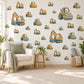 Digger Wall Stickers, Construction Vehicle Nursery Decor, Excavator and Road Roller Wall Decals, Yellow Boys Room Peel and Stick Wall Art